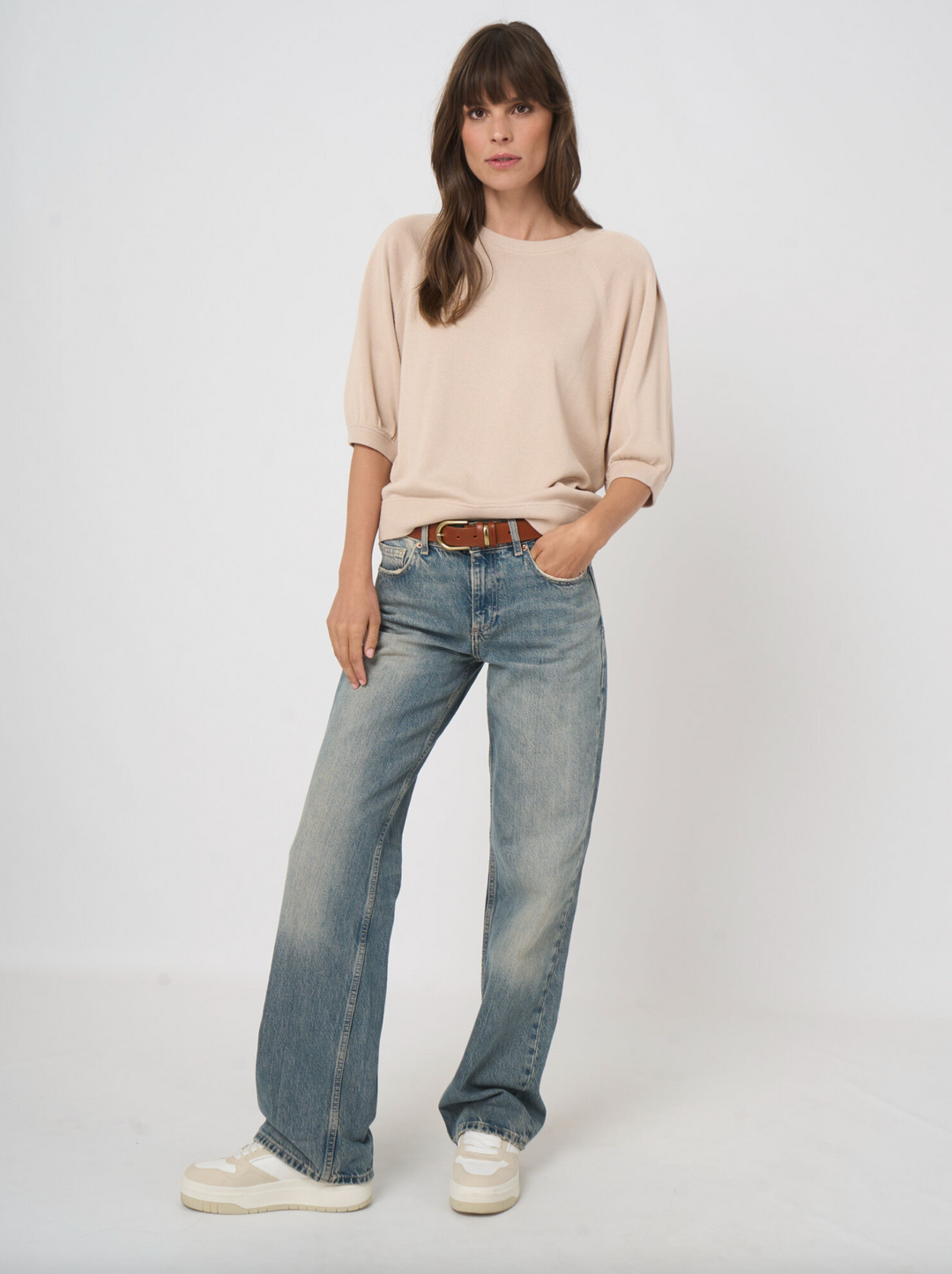 Fine Knit Pleated Sleeves Top