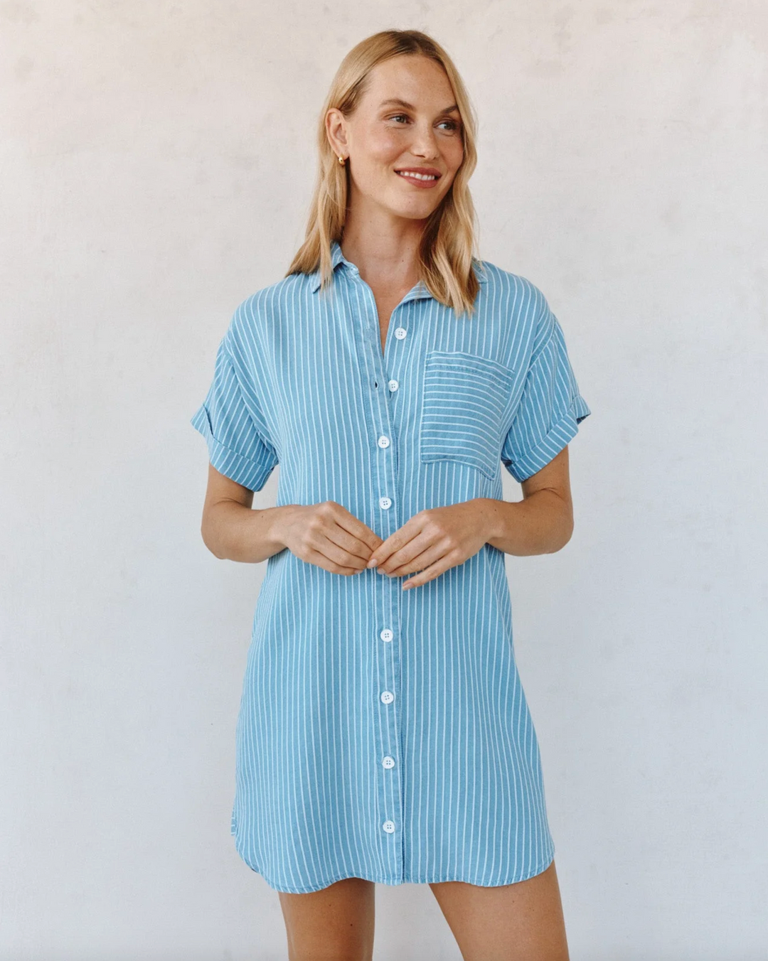 Roll Sleeve Pocket Shirt Dress