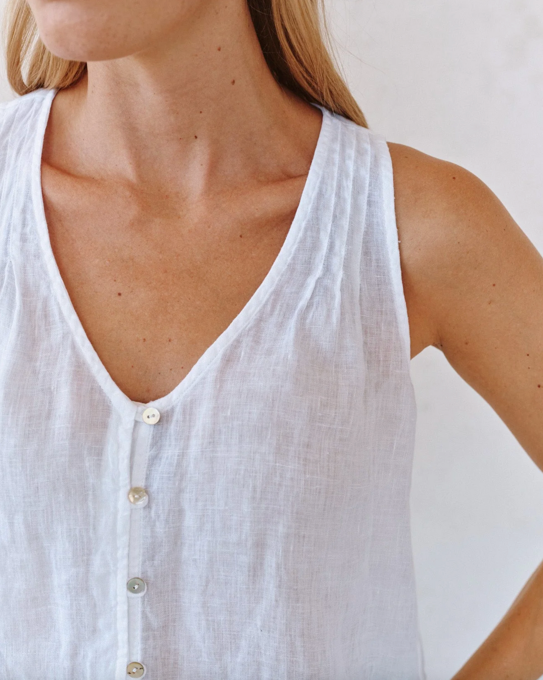 Sleeveless Pintuck V-Neck Top