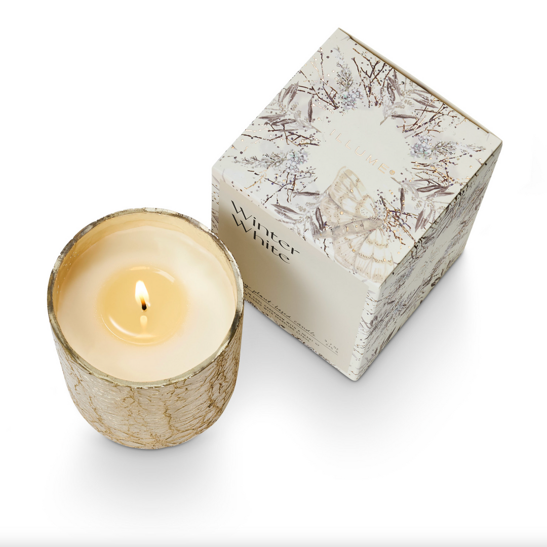 Winter White Crackle Glass Candle