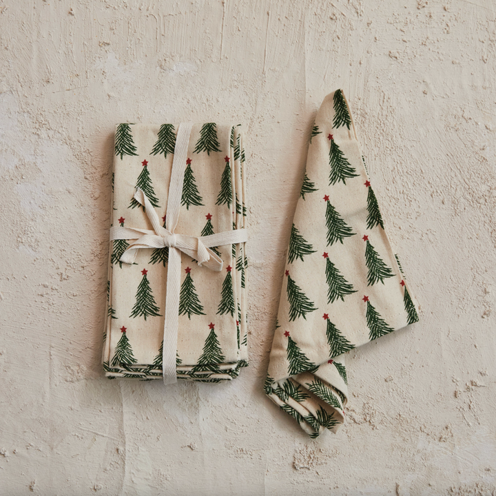 Cotton Printed Napkins w/ Christmas Tree Pattern