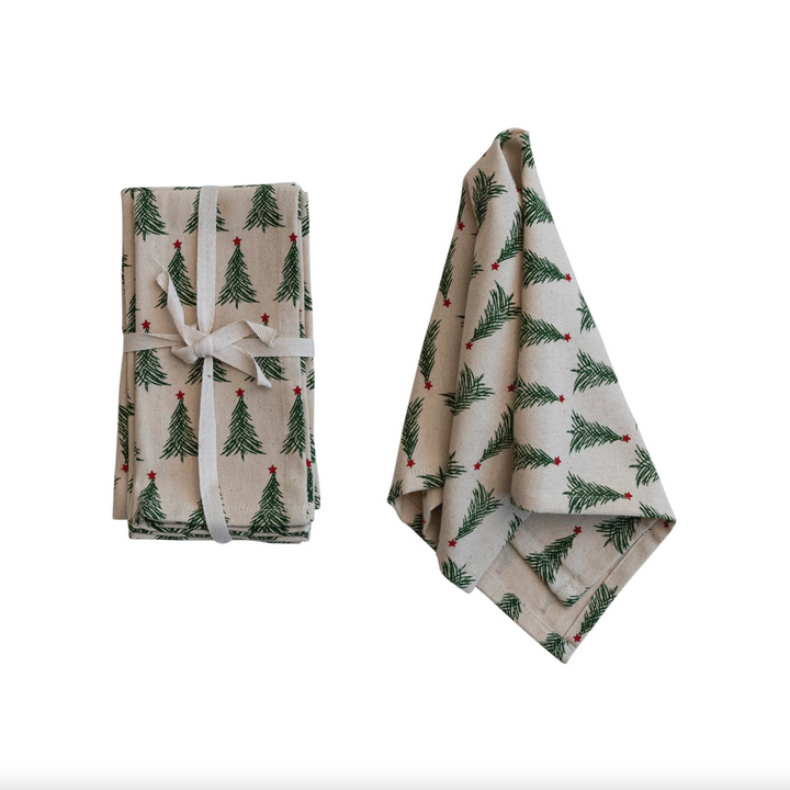 Cotton Printed Napkins w/ Christmas Tree Pattern