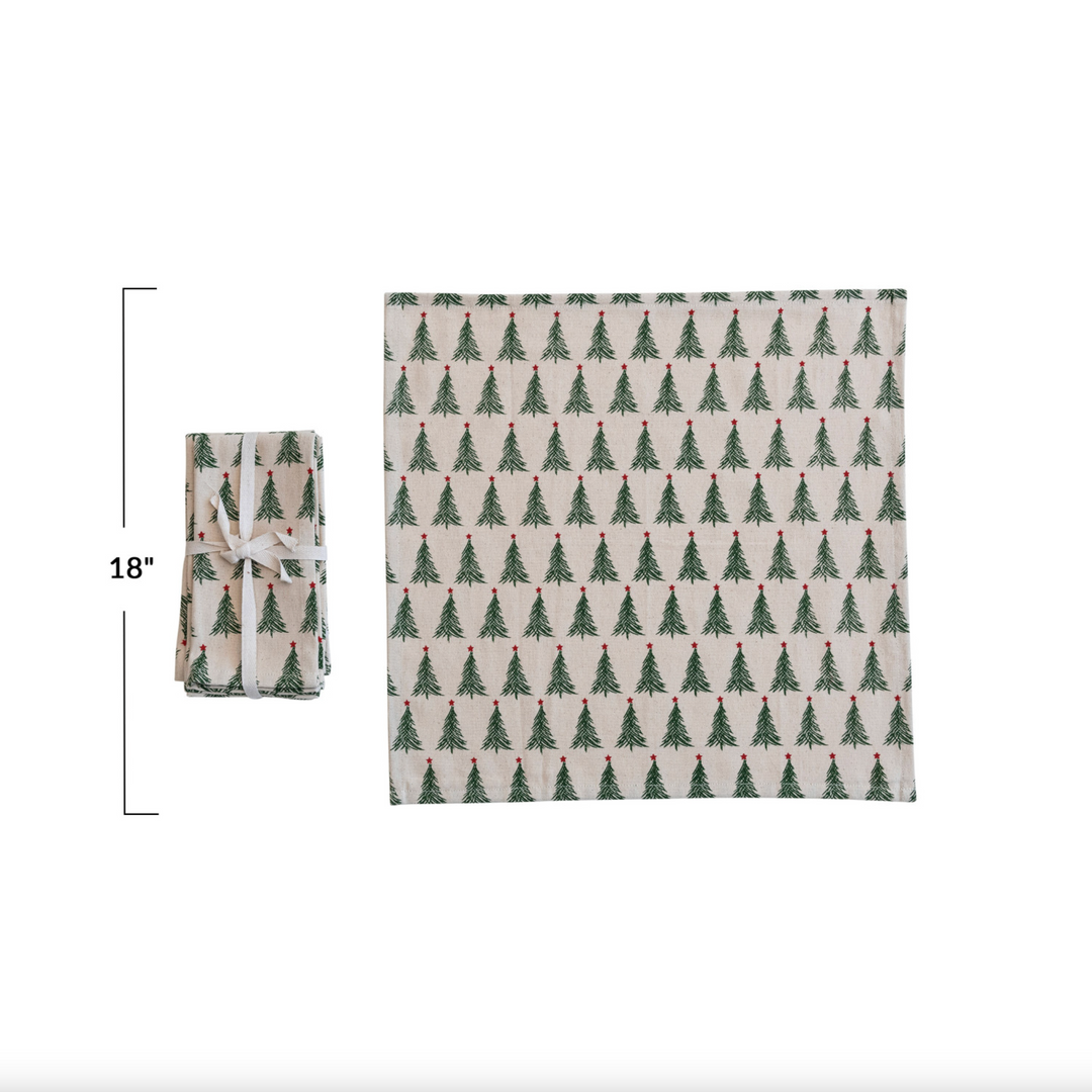 Cotton Printed Napkins w/ Christmas Tree Pattern