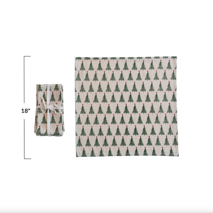 Cotton Printed Napkins w/ Christmas Tree Pattern