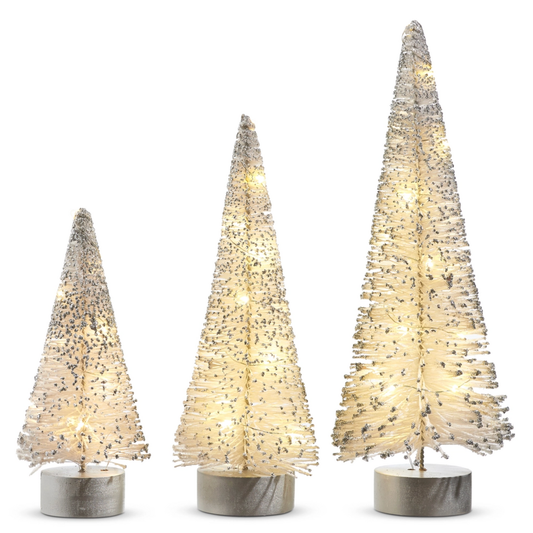 Lighted White Bottle Brush Trees