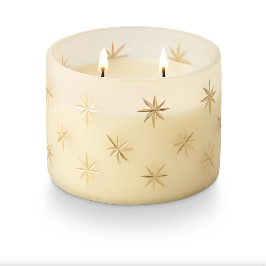Winter White Star Glass Candle