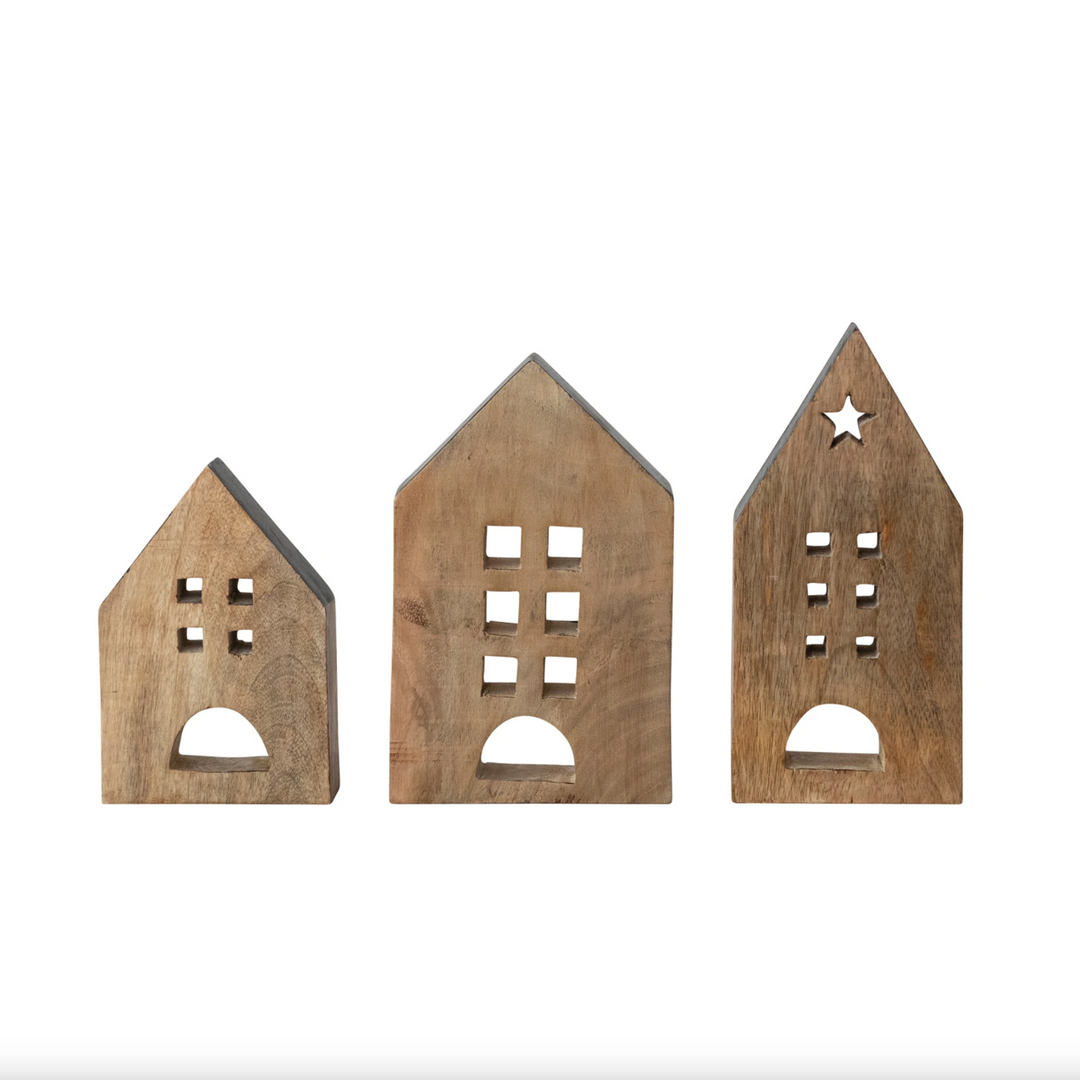 Mango Wood Houses w Black Edges (SetOf3)