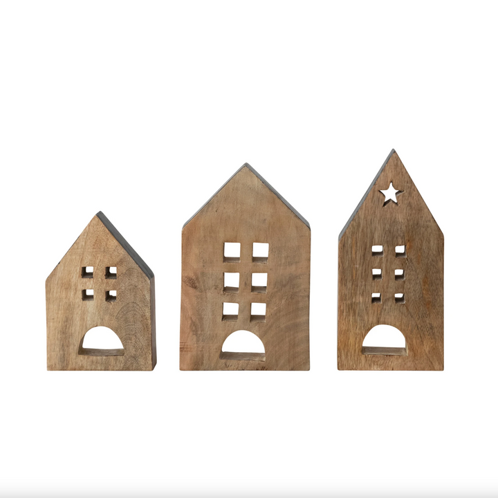 Mango Wood Houses w Black Edges (SetOf3)
