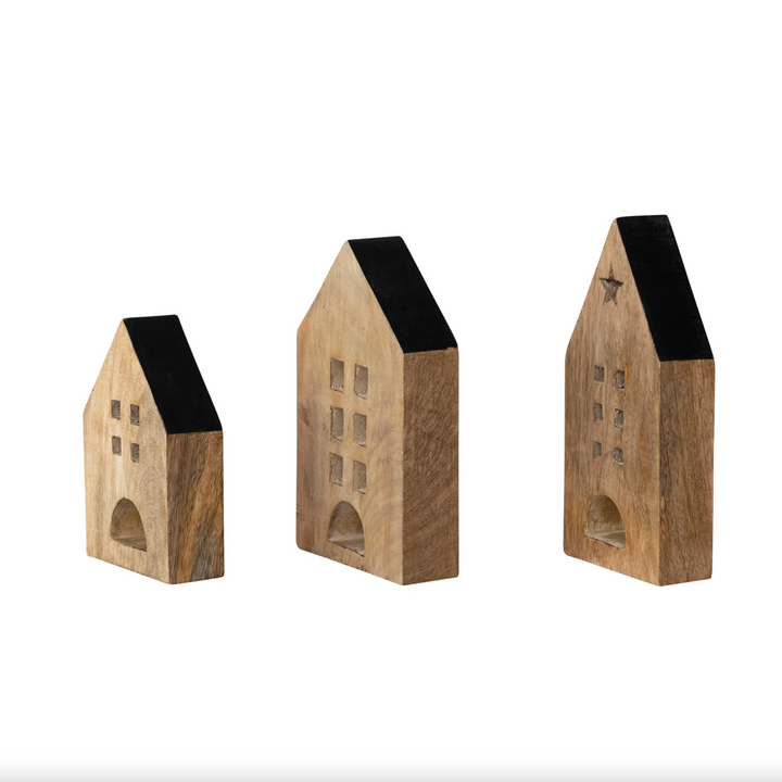 Mango Wood Houses w Black Edges (SetOf3)