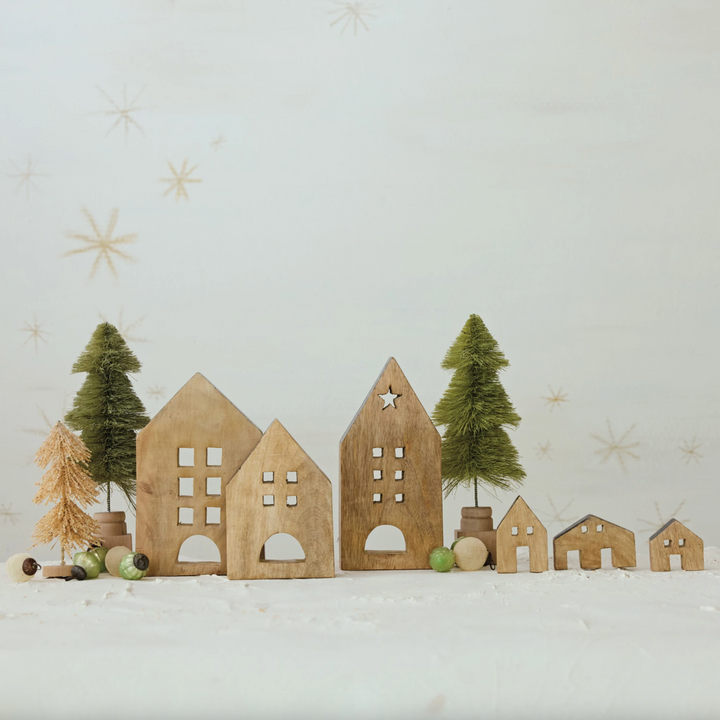 Mango Wood Houses w Black Edges (SetOf3)
