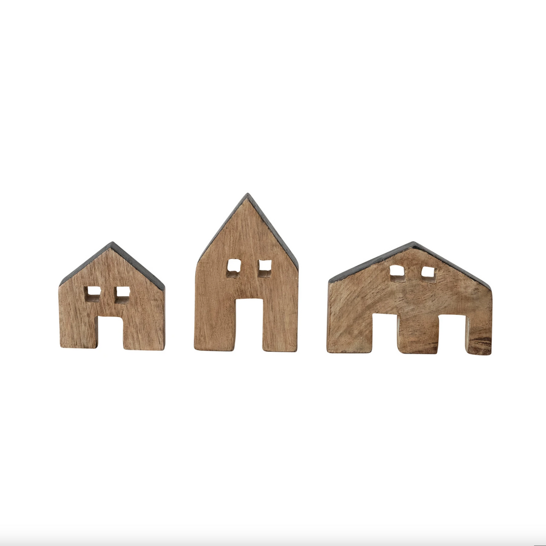 Mango Wood Houses w Black Edges (SetOf3)