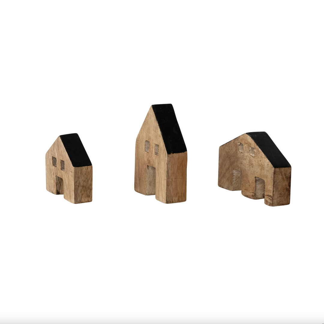 Mango Wood Houses w Black Edges (SetOf3)