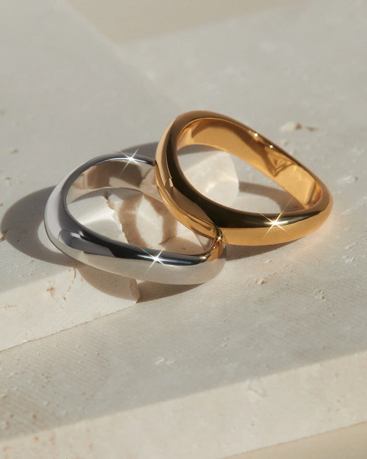 Two-Tone Wave Ring Set