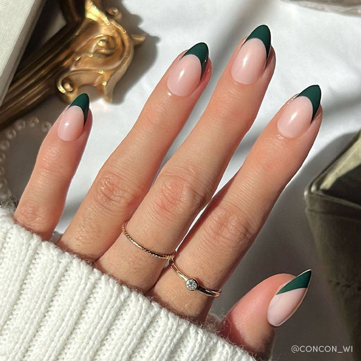 Château Press-On Nails | Green French Tip | Short Almond