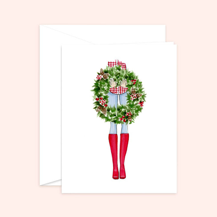 Wreath and Boots Christmas Greeting Card