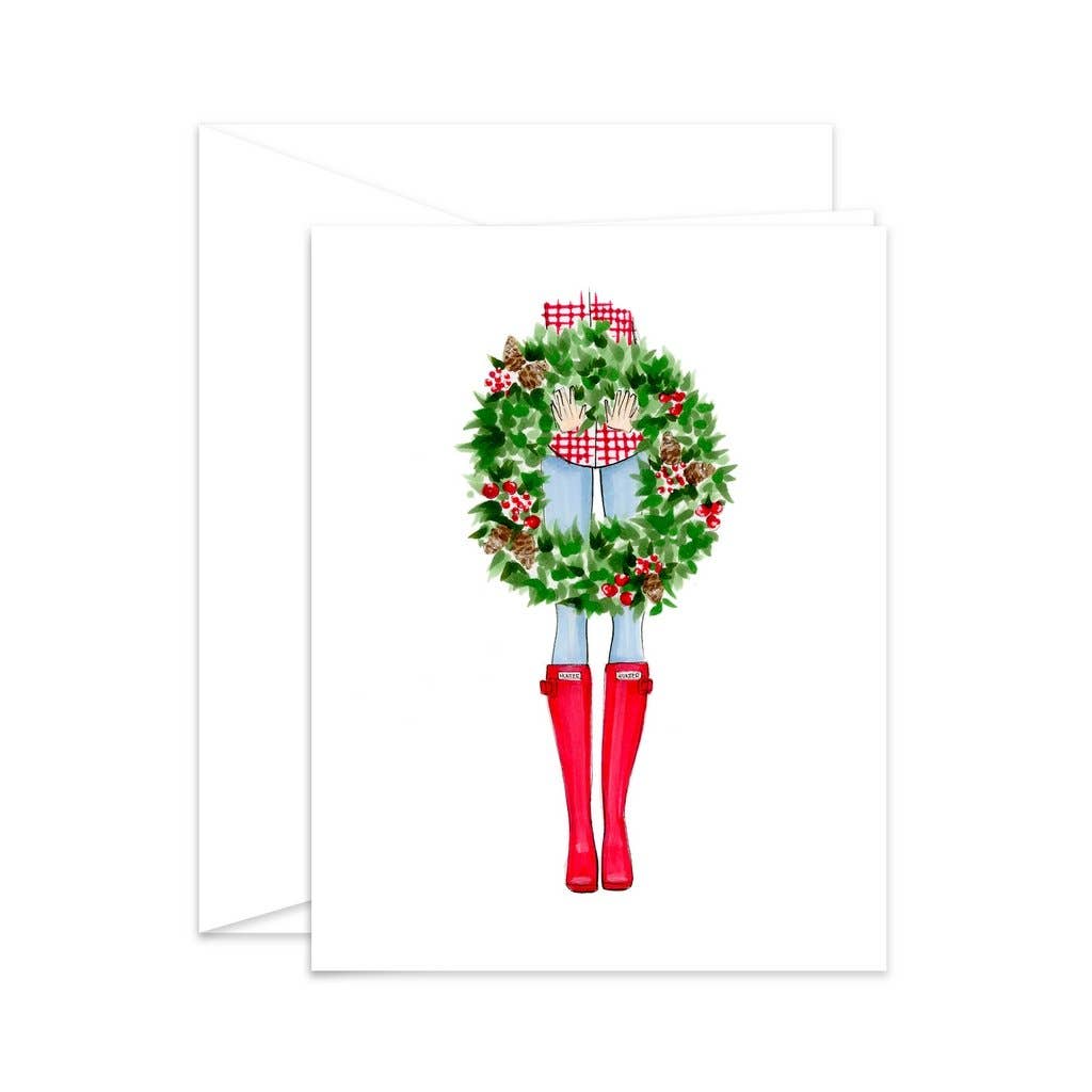 Wreath and Boots Christmas Greeting Card