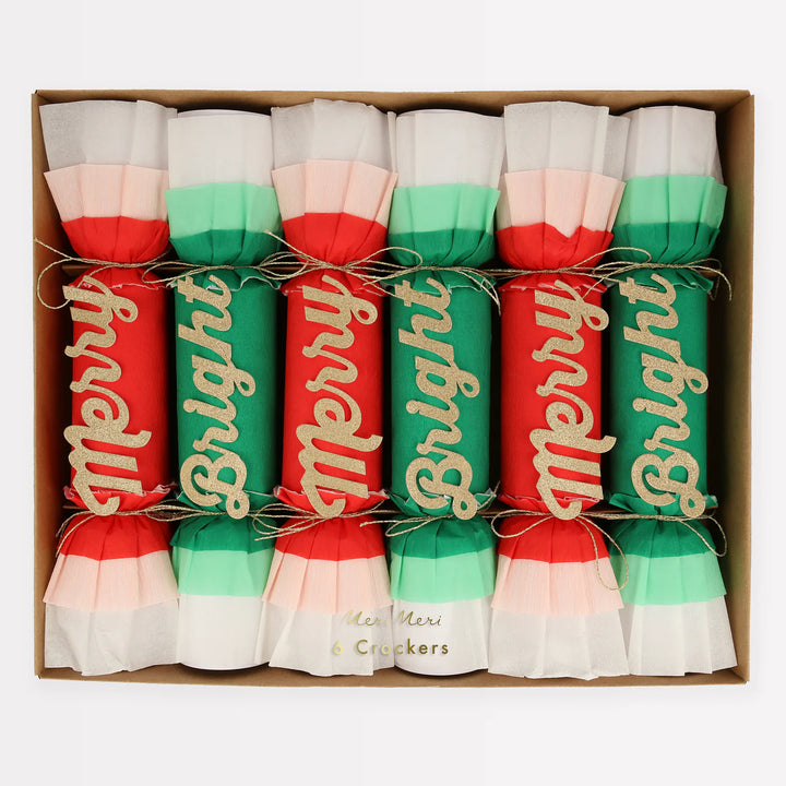 Merry & Bright Christmas Crepe Crackers (x 6)