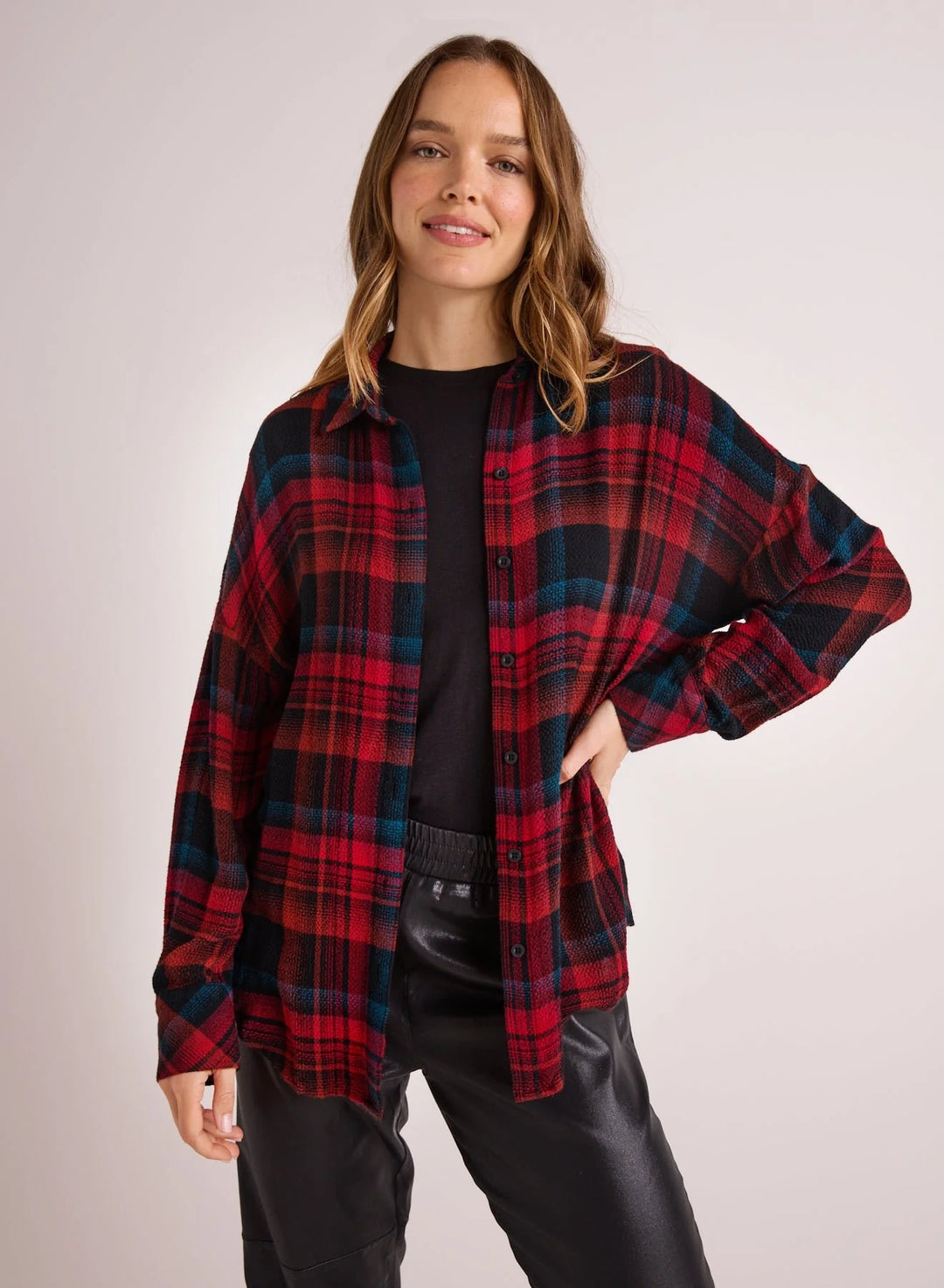 Oversized Button Down - Winter Berry Plaid