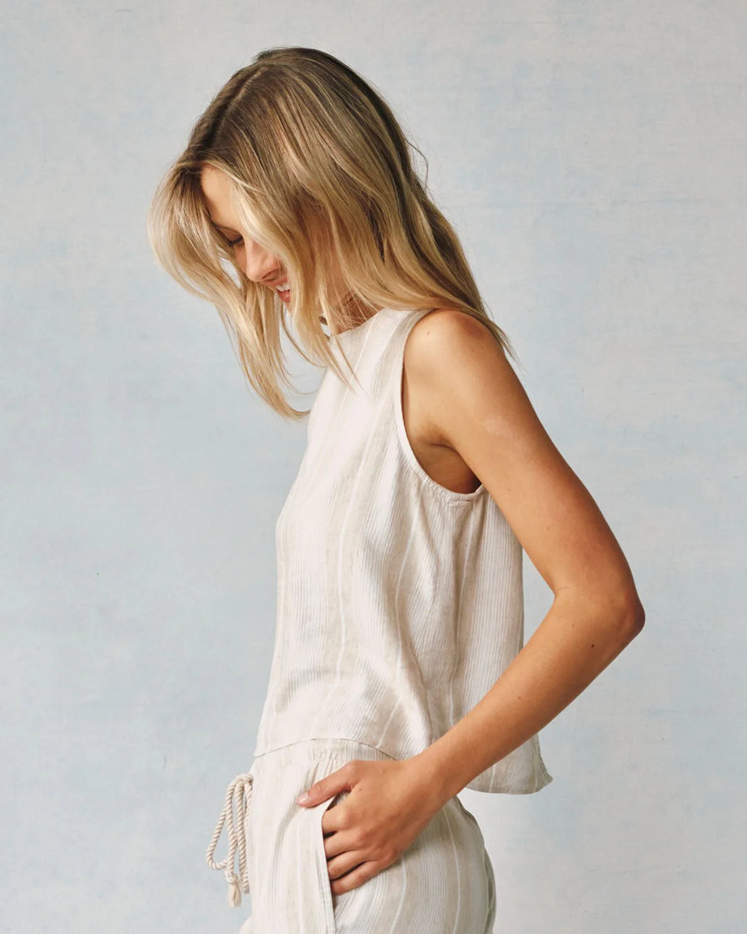 Sleeveless Button Back Top - Positano Stripe