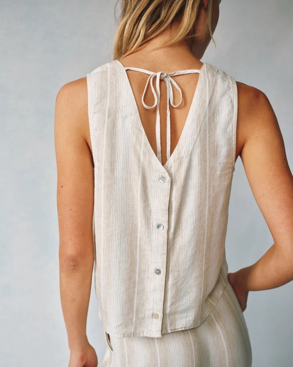 Sleeveless Button Back Top - Positano Stripe