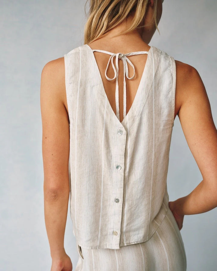 Sleeveless Button Back Top - Positano Stripe