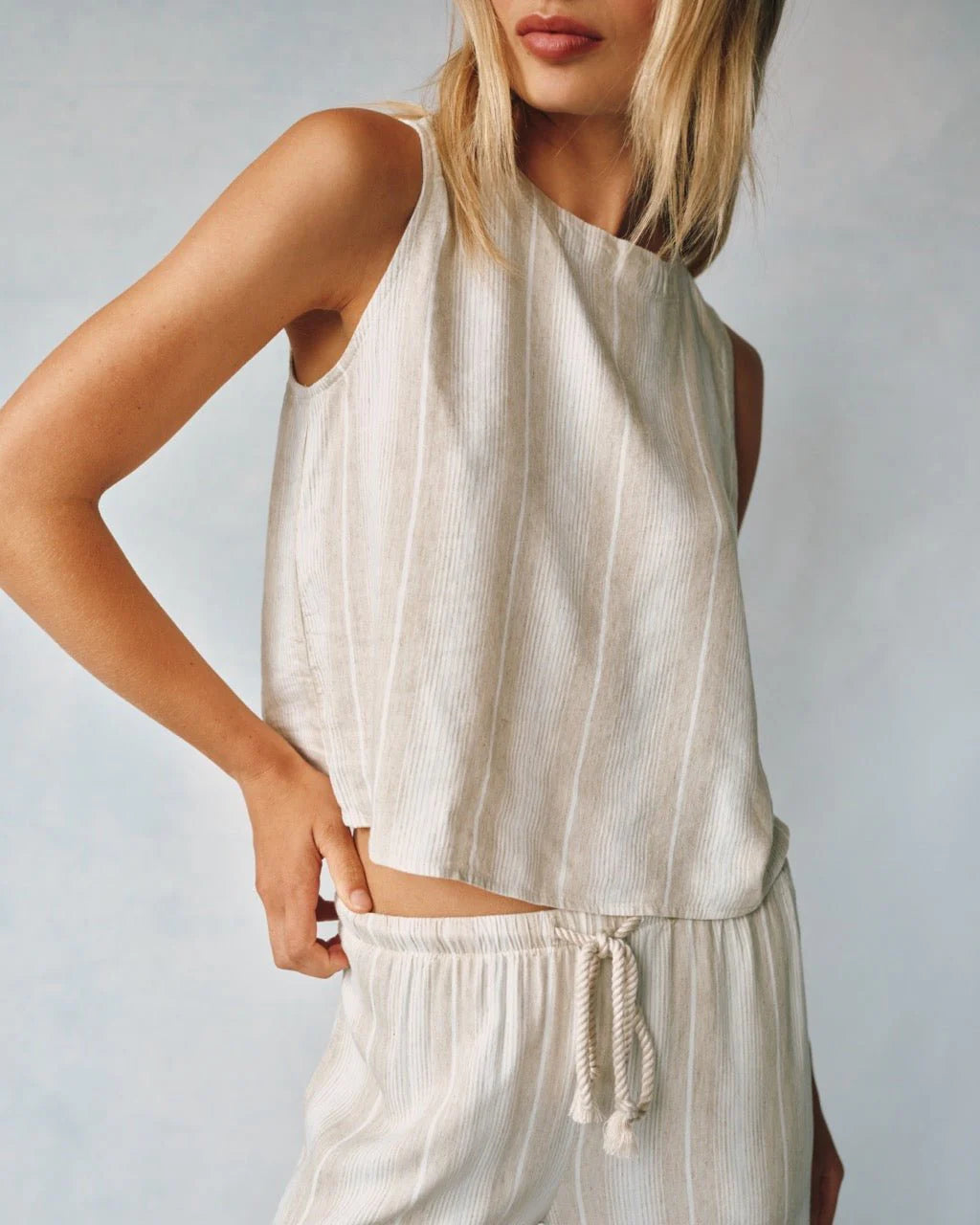 Sleeveless Button Back Top - Positano Stripe