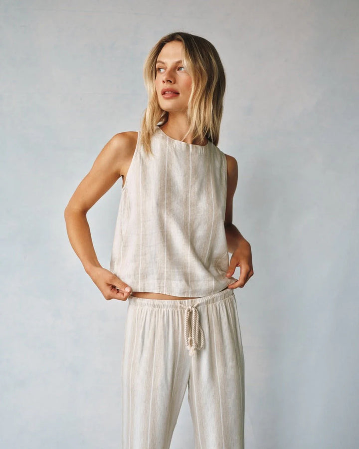 Sleeveless Button Back Top - Positano Stripe