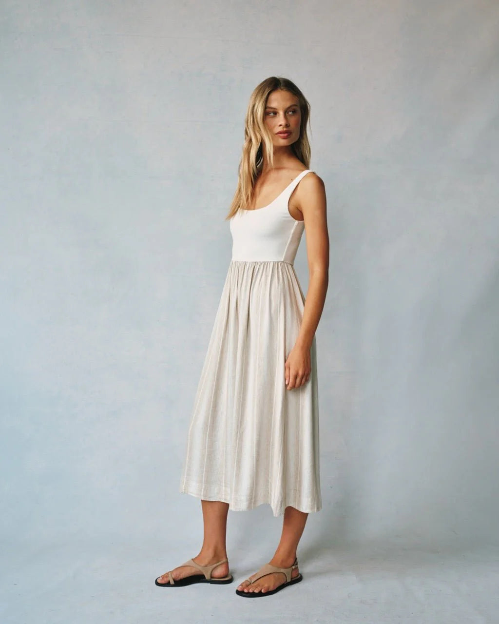 Sleeveless Knit Combo Dress - Positano Stripe
