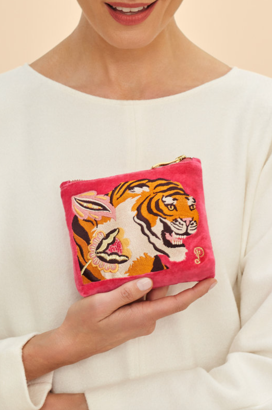 Velvet Embroidered Zip Pouch