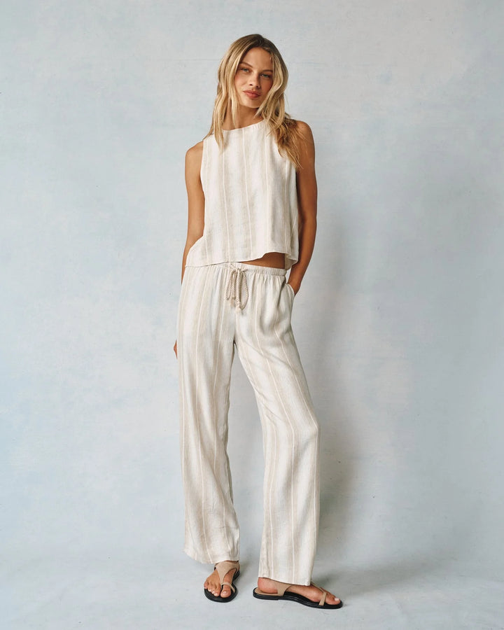 Wide Leg Pant With Drawcord - Positano Stripe