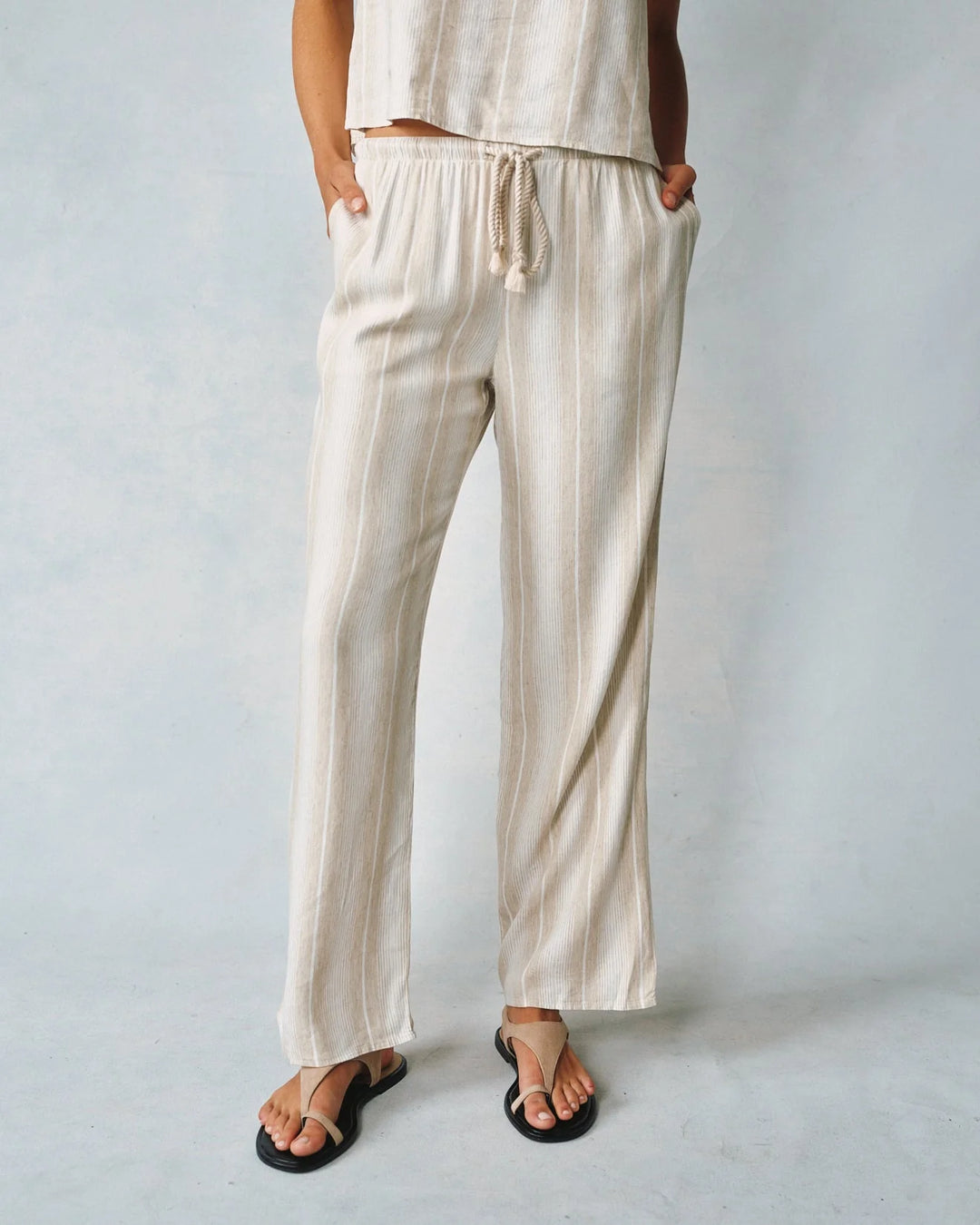 Wide Leg Pant With Drawcord - Positano Stripe