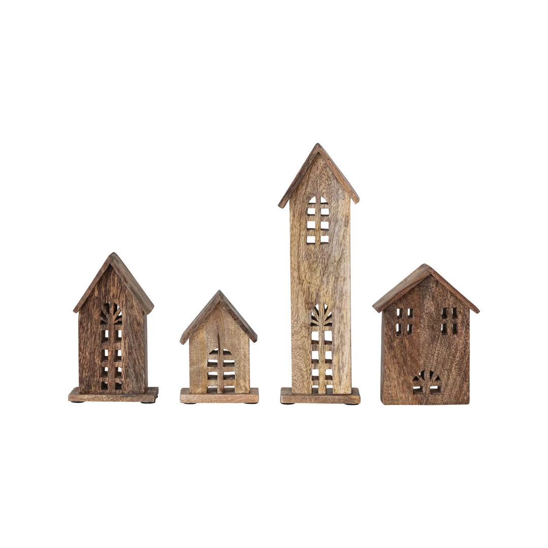 Carved Mango Wood Houses set of 4