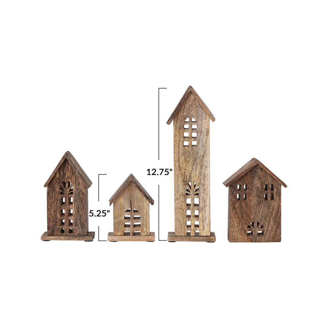 Carved Mango Wood Houses set of 4